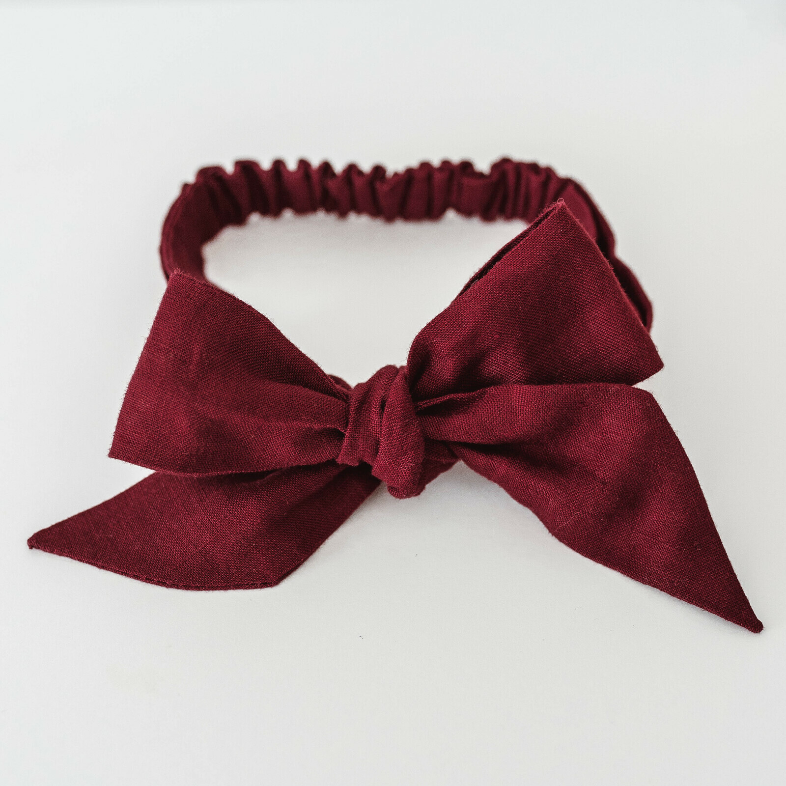 Burgundy Linen Bow Pre-Tied Headband Wrap 2.jpeg