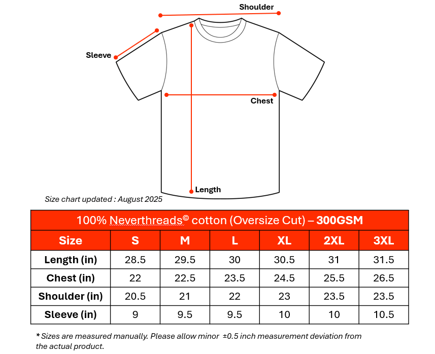 Size Chart - 300GSM