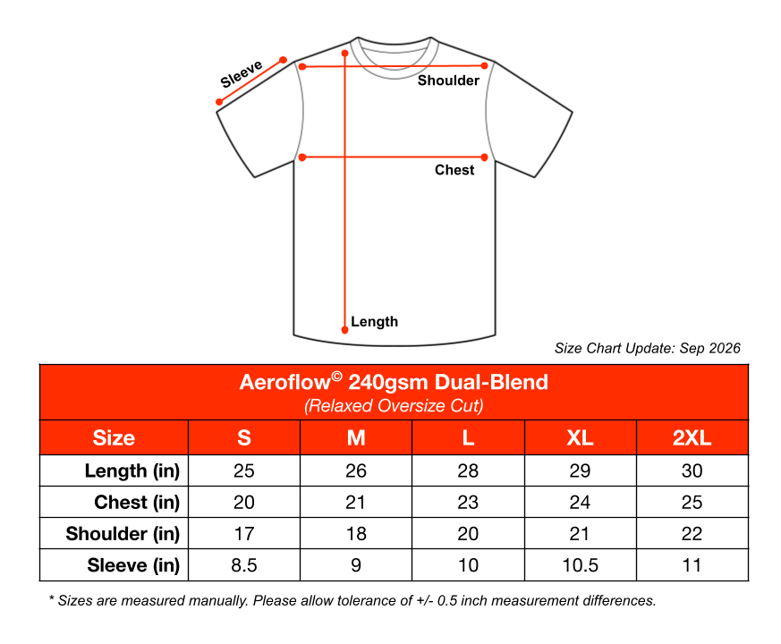 AEROFLOW 240GSM SIZE CHART - SEP 2026