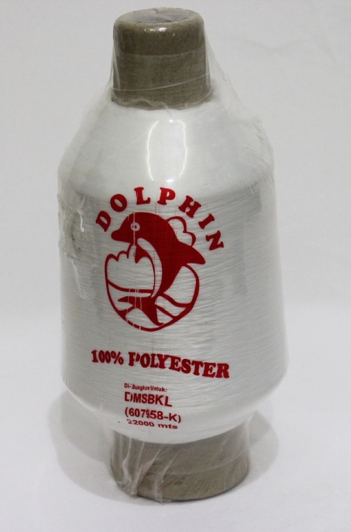 Dolphin 100 Percent Polyester Sewing Thread Original Benang Jahit White Cone