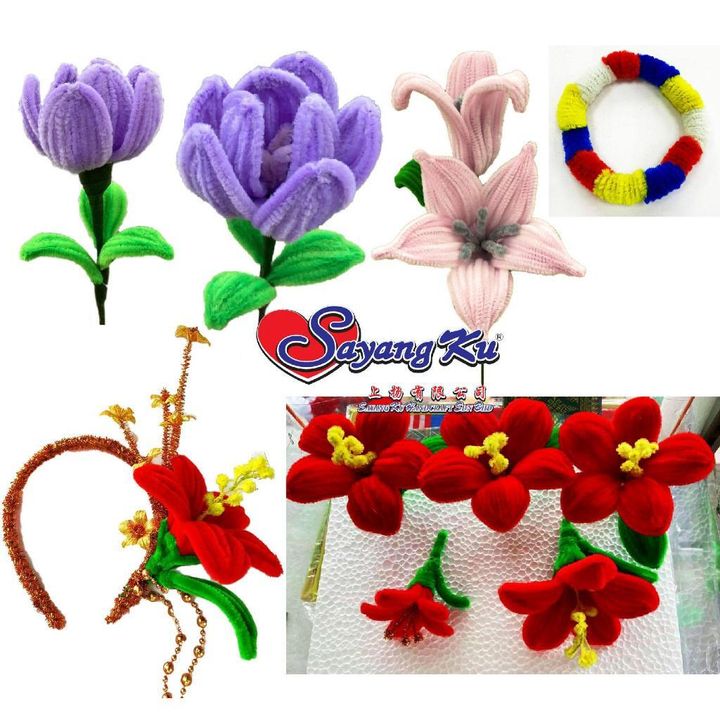DIY Tulip Flower Bouquet & Hairband Made from Chenille Stems Pipe Cleaner