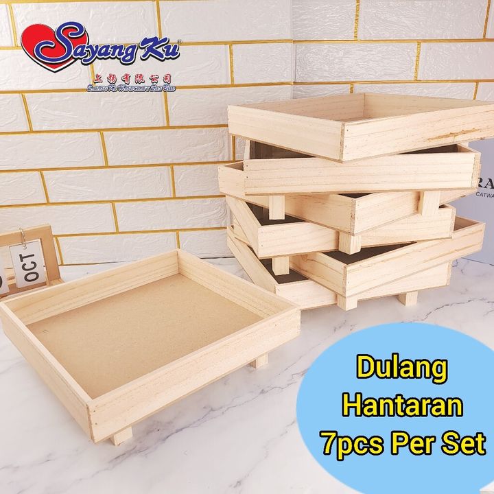 Set 7pcs Dulang Hantaran Kayu Pinewood Premium untuk Majlis Tunang