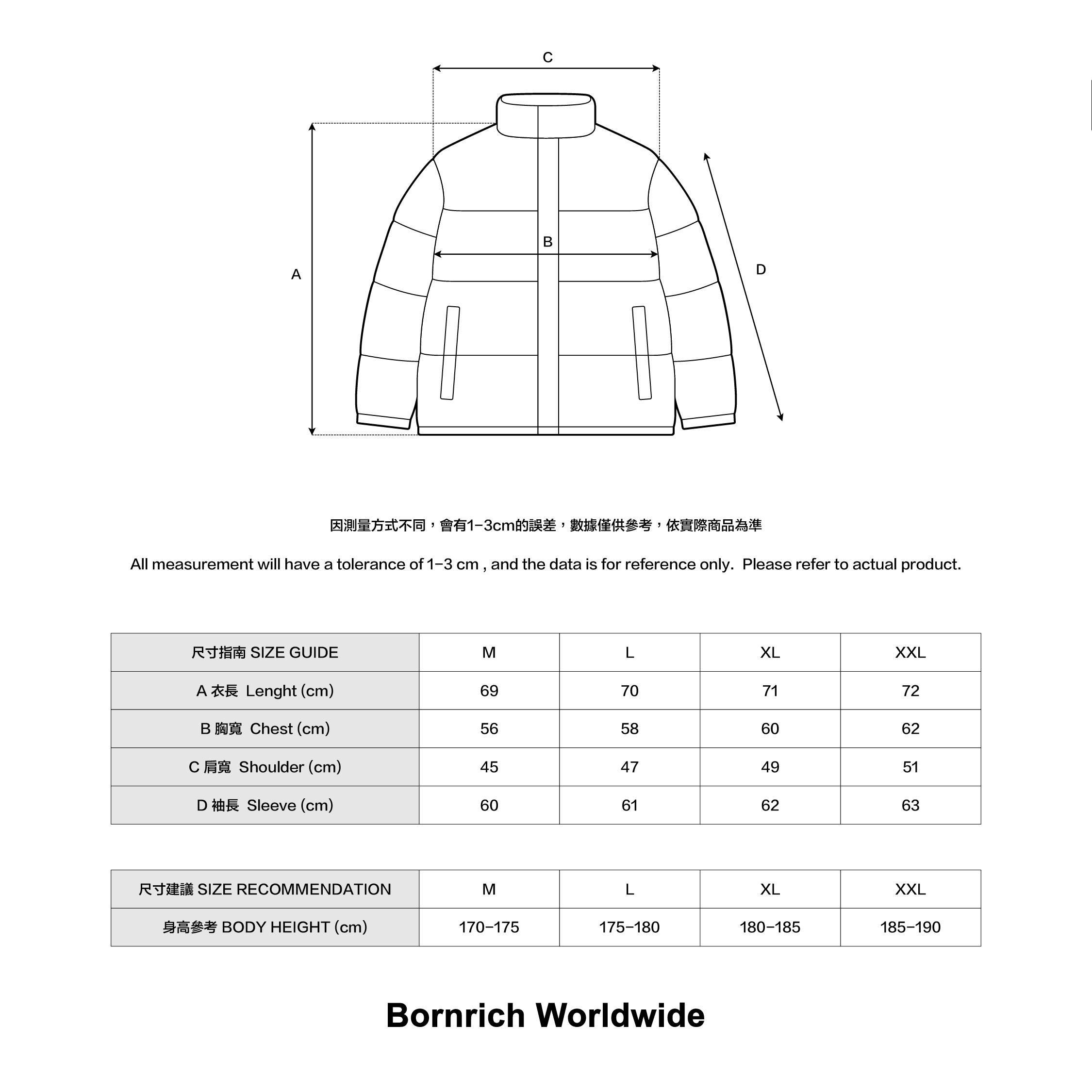 FAUX FUR DOWN JACKET SIZE INFO