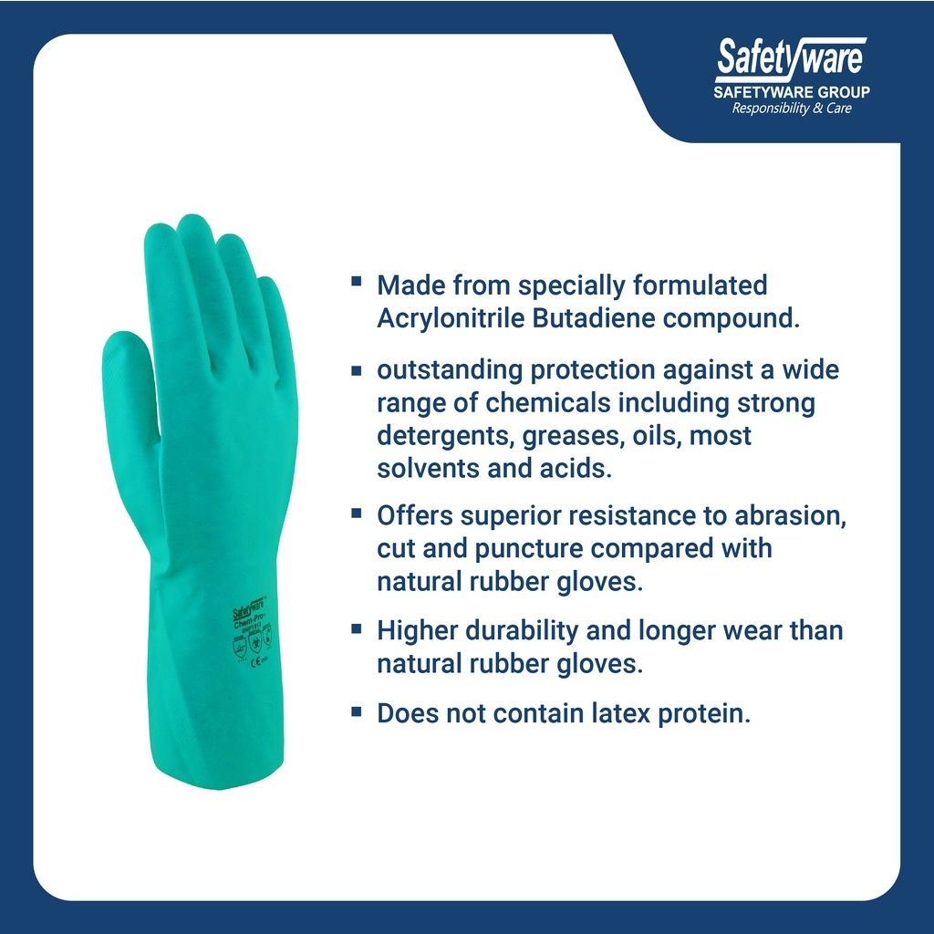 SAFETYWARE ChemPro GNF1813 Nitrile Gloves I Synthetic Rubber Glove I