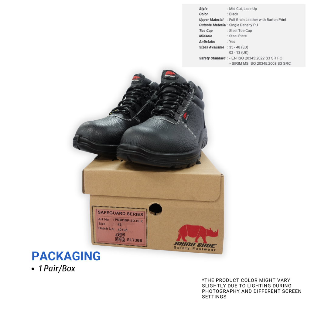 RHINO SHOE SafeGuard PU201SP Mid Cut LaceUp Safety Shoes Safetyware