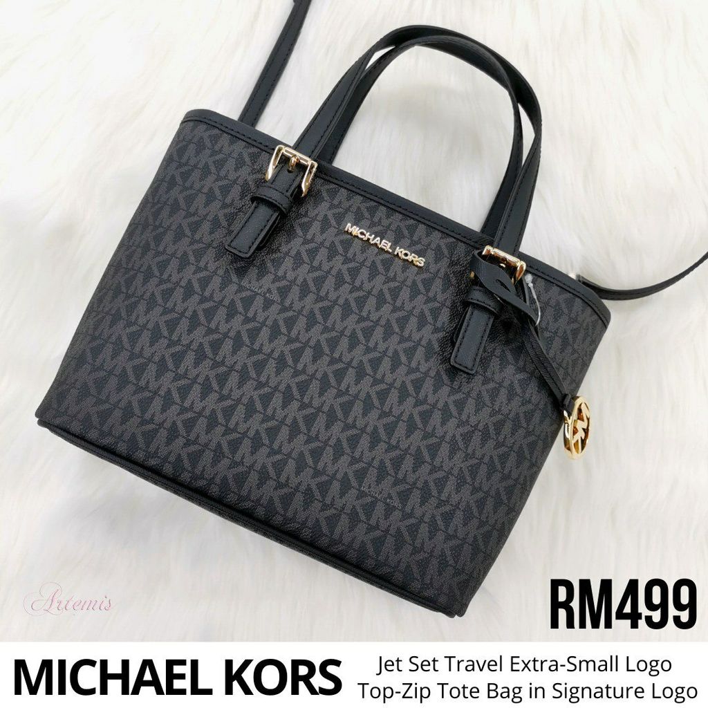 Michael Kors Black Jet Set Travel Small Logo Top-Zip Tote