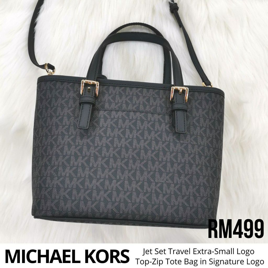 NEW! MICHAEL KORS Jet Set Travel Extra-Small Logo Top-Zip Tote Bag Black**