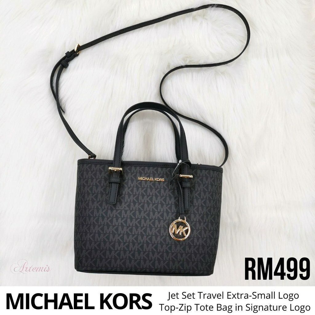 Michael Kors Black Jet Set Travel Small Logo Top-Zip Tote