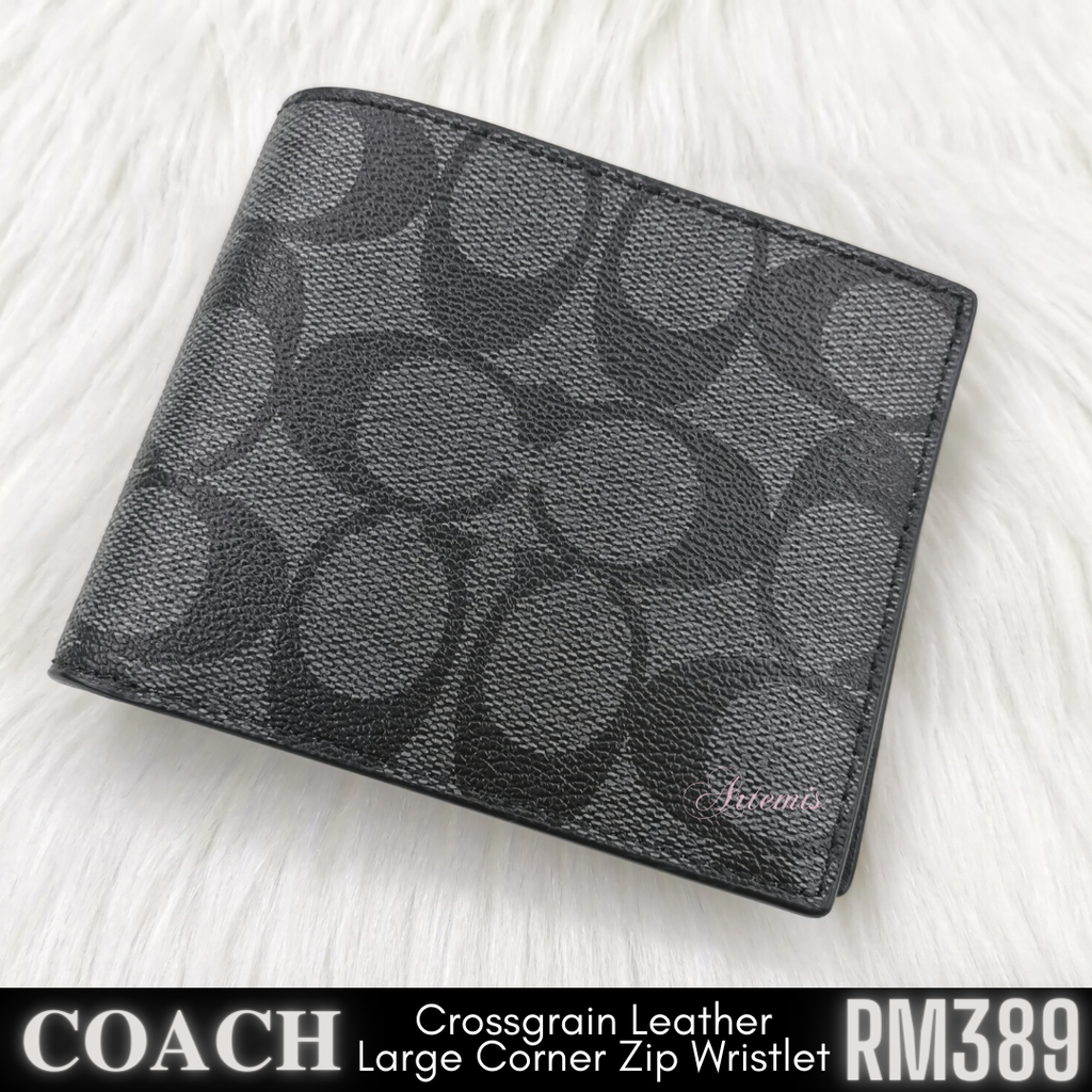 COACH Compact ID Wallet in Signature Canvas (Charcoal/Black) Artemis