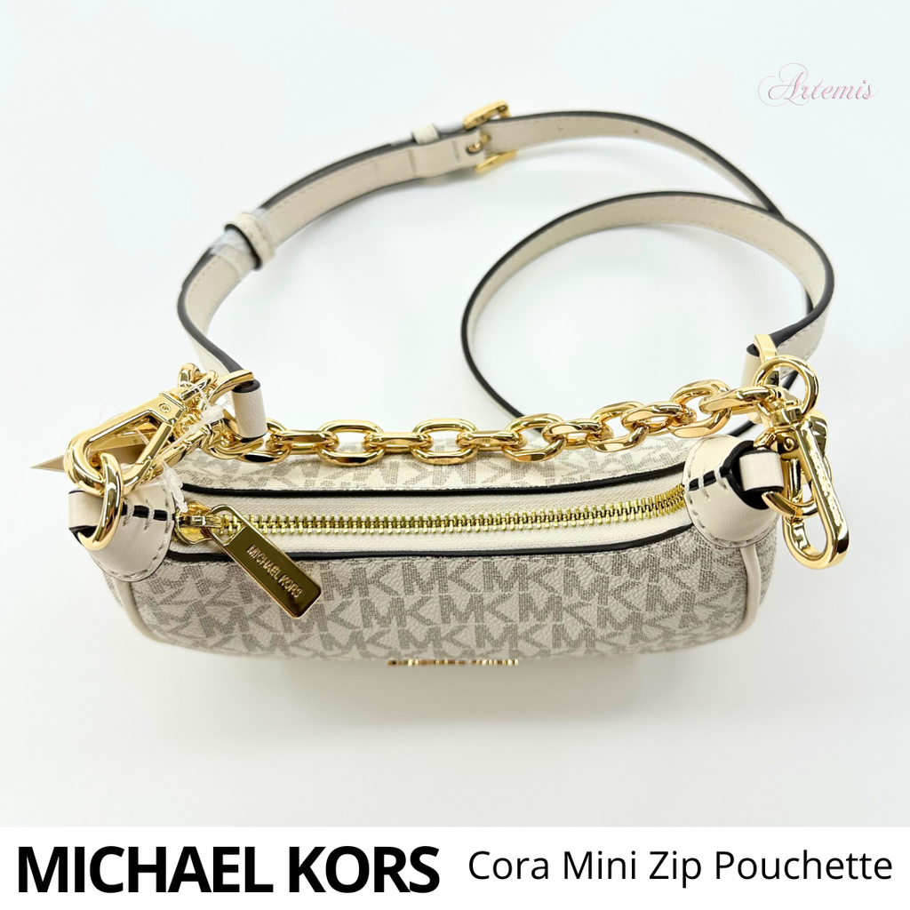 Michael Kors Cora Mini Zip Pouchette in Signature Light Cream