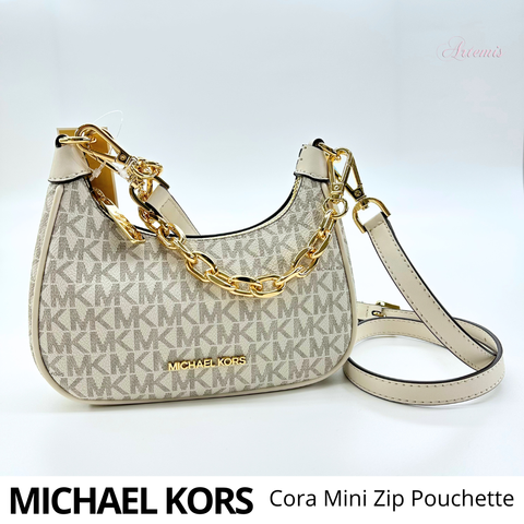 Michael Kors Cora Mini Zip Pouchette Crossbody bundled with Zip Coin Wallet  and Purse Hook (Daffodil): Handbags