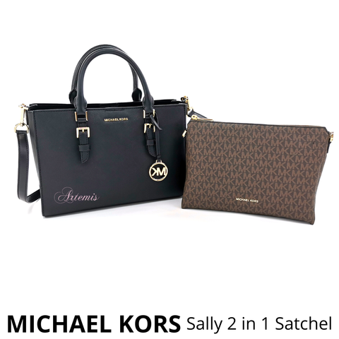 Michael Kors Sally 2 in 1 Satchel Denim Blue Saffiano Leather +