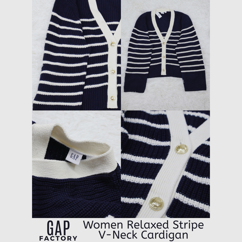 GAP Factory Relaxed Stripe V-Neck Cardigan (Navy Stripe) - 30 Sept 2025