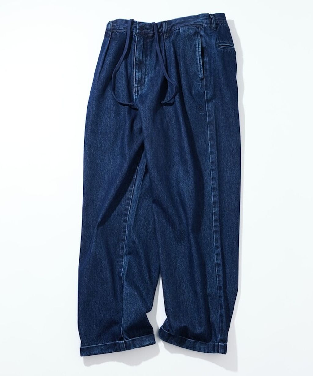 復古水染滾邊雙褶立體剪裁丹寧西裝褲_1