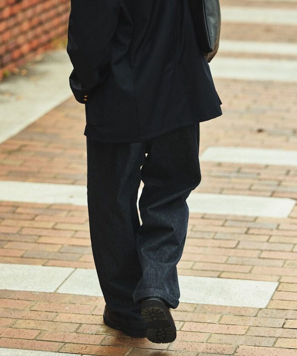 復古水染滾邊雙褶立體剪裁丹寧西裝褲_11