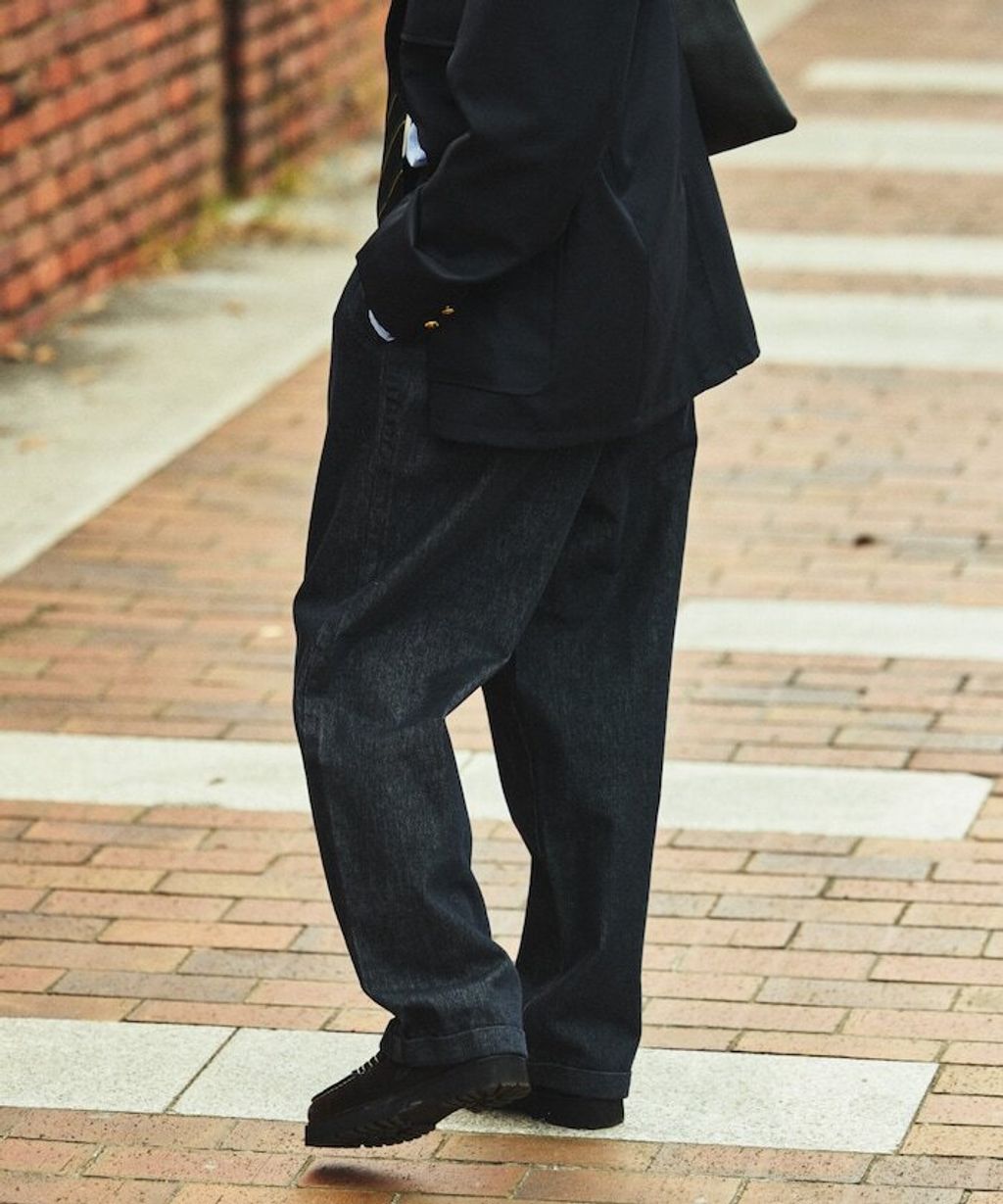 復古水染滾邊雙褶立體剪裁丹寧西裝褲_12