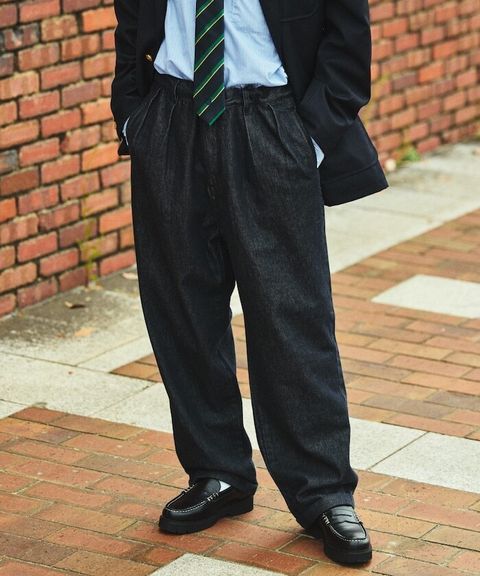 復古水染滾邊雙褶立體剪裁丹寧西裝褲_3