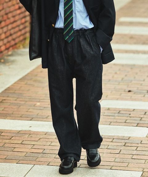 復古水染滾邊雙褶立體剪裁丹寧西裝褲_10