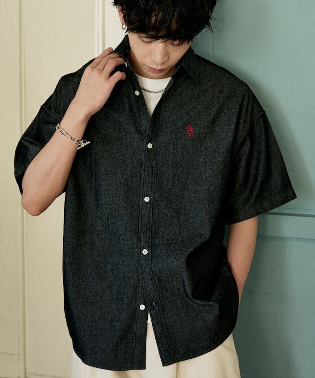 U.S. POLO USSN. × PUBLUX 丹寧短袖襯衫_1