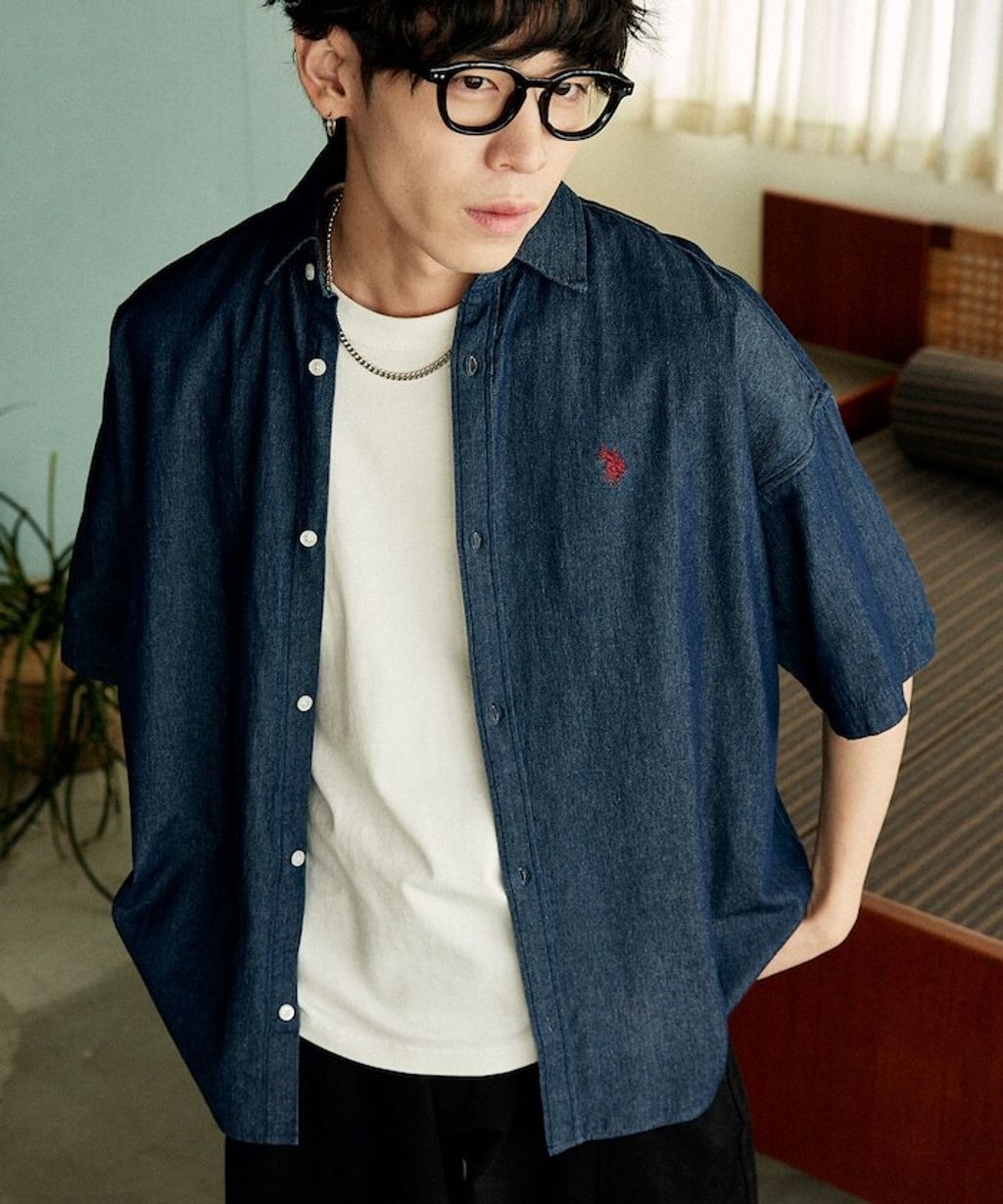 U.S. POLO USSN. × PUBLUX 丹寧短袖襯衫_15