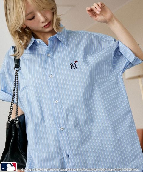 MLB x PUBLUX 刺繡logo寬版短袖襯衫_2