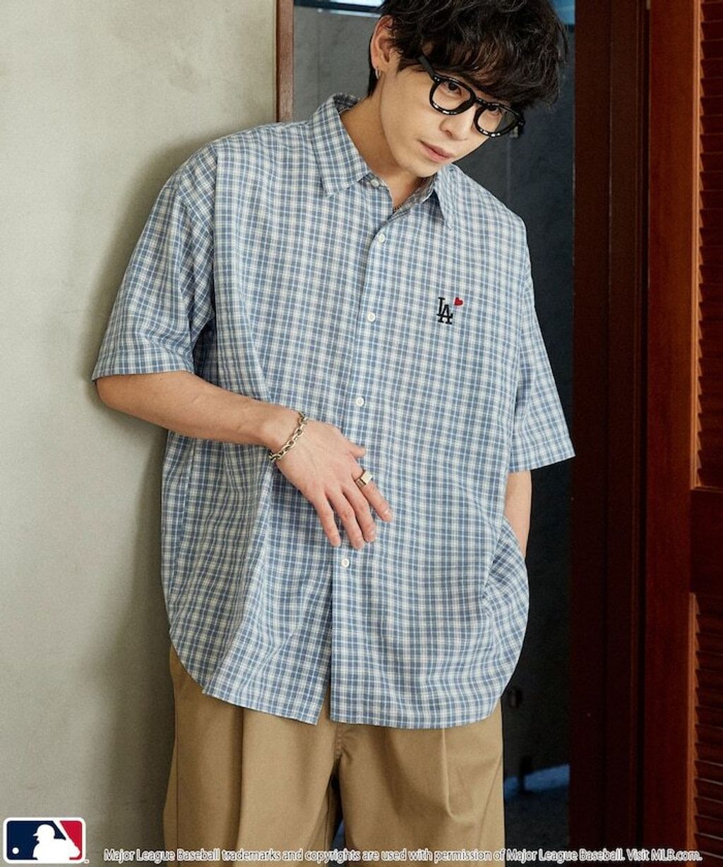 MLB x PUBLUX 刺繡logo寬版短袖襯衫_4