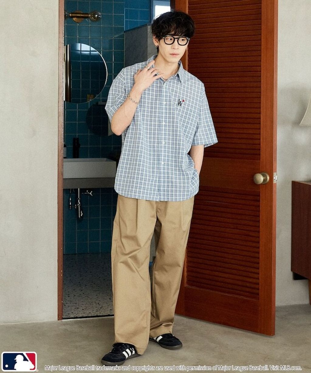 MLB x PUBLUX 刺繡logo寬版短袖襯衫_7