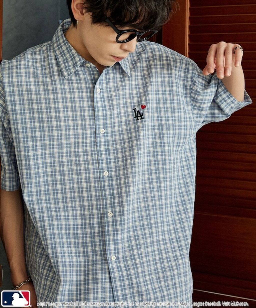 MLB x PUBLUX 刺繡logo寬版短袖襯衫_5