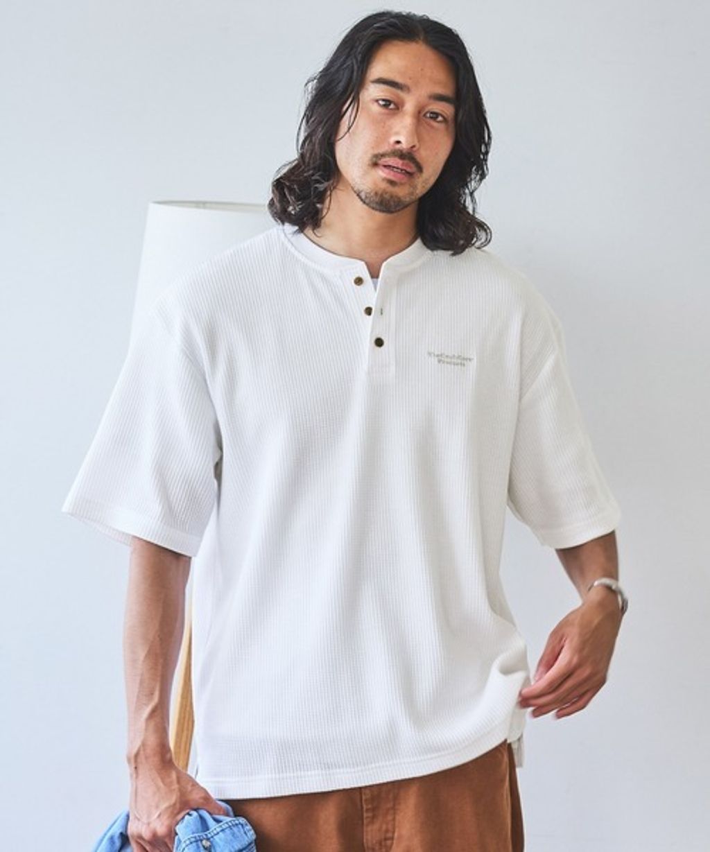 【THE CRAFT CREW PRODUCTS】ファンクショナルファブリック ロゴ刺繍 ビッグシルエットヘンリーネック ワッフル 半袖Tシャツ  抗菌・防臭_1