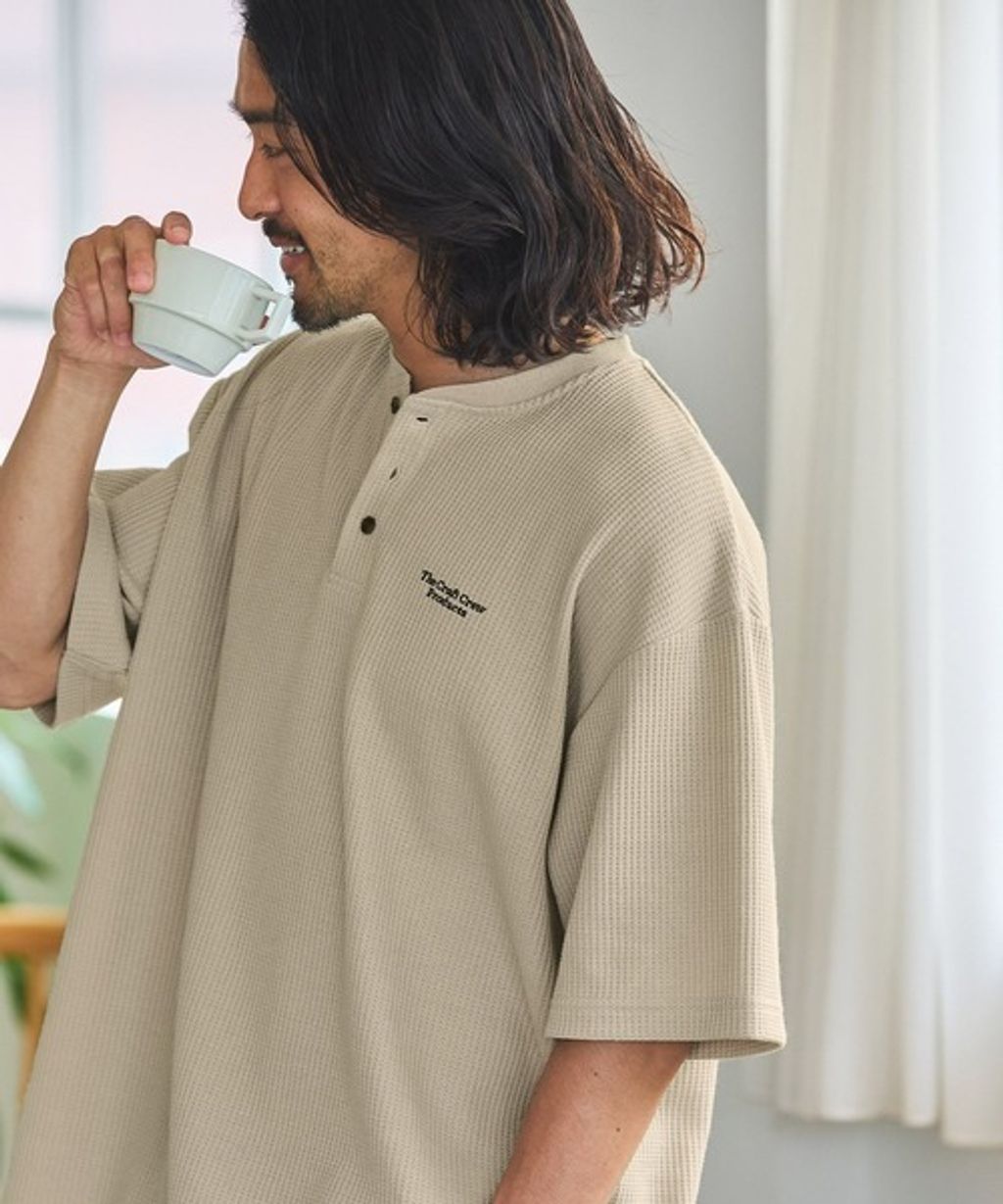 【THE CRAFT CREW PRODUCTS】ファンクショナルファブリック ロゴ刺繍 ビッグシルエットヘンリーネック ワッフル 半袖Tシャツ  抗菌・防臭_45