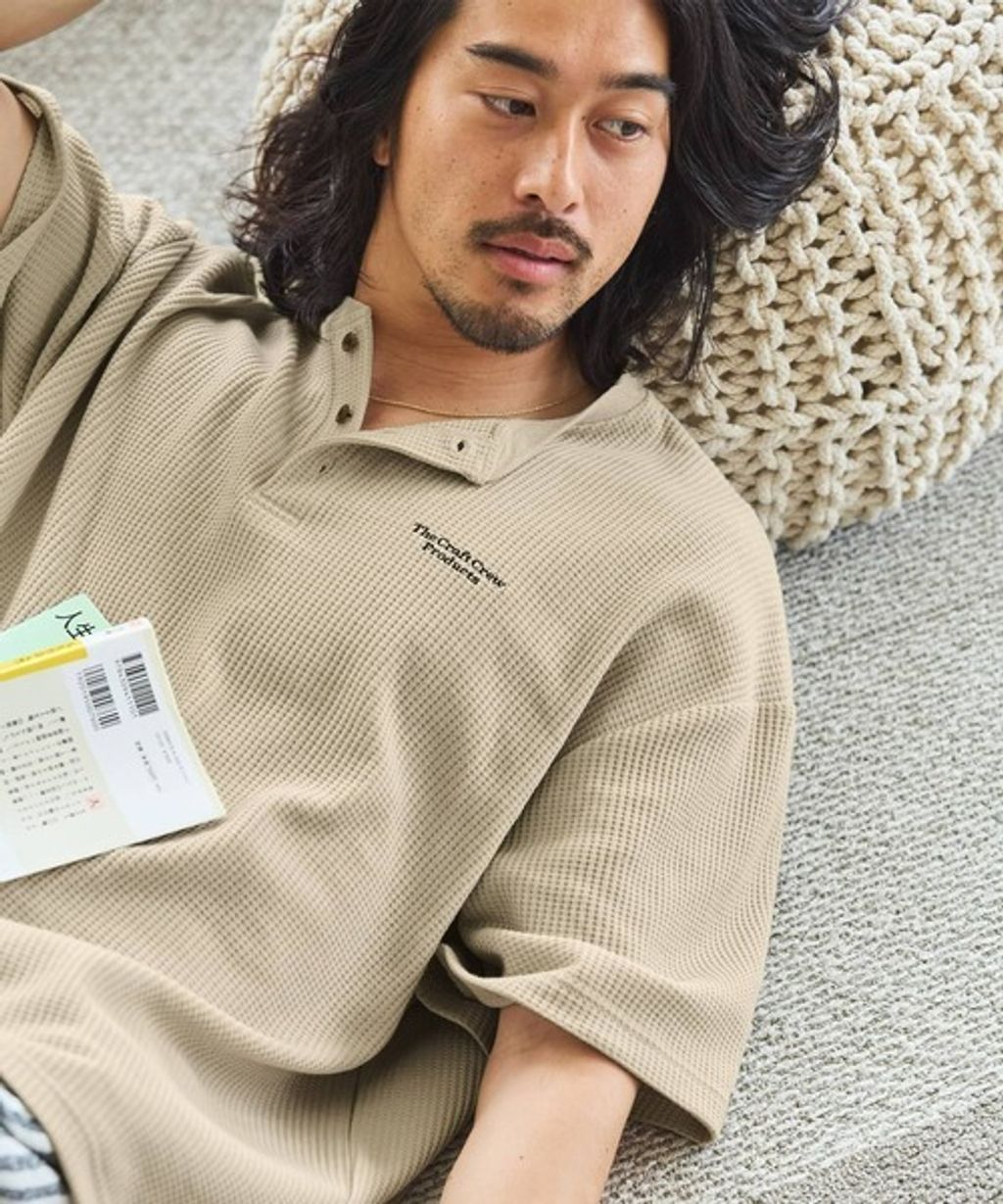 【THE CRAFT CREW PRODUCTS】ファンクショナルファブリック ロゴ刺繍 ビッグシルエットヘンリーネック ワッフル 半袖Tシャツ  抗菌・防臭_49