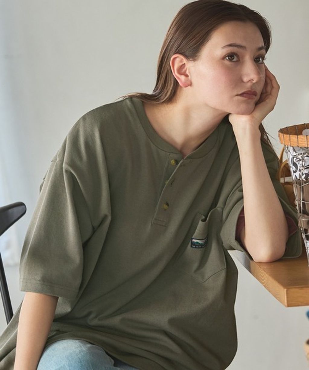 【THE CRAFT CREW PRODUCTS】ヘビーウェイトファンクショナルファブリック ビッグシルエット ヘンリーネックポケット半袖Tシャツ  抗菌・防臭_106