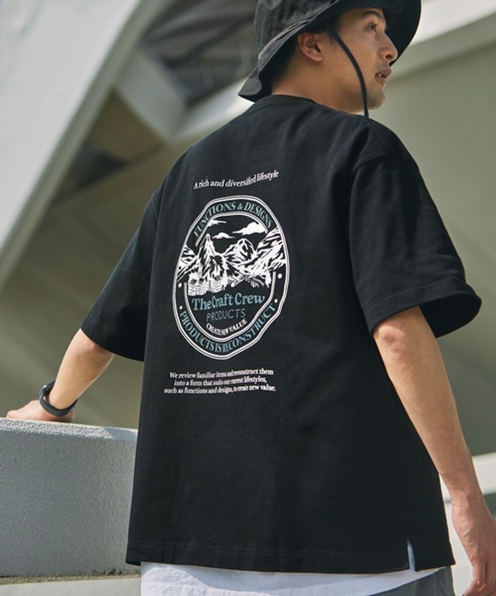 【THE CRAFT CREW PRODUCTS】ヘビーウェイトファンクショナルファブリック ビッグシルエット バックプリントクルーネック半袖Tシャツ  抗菌・防臭_1