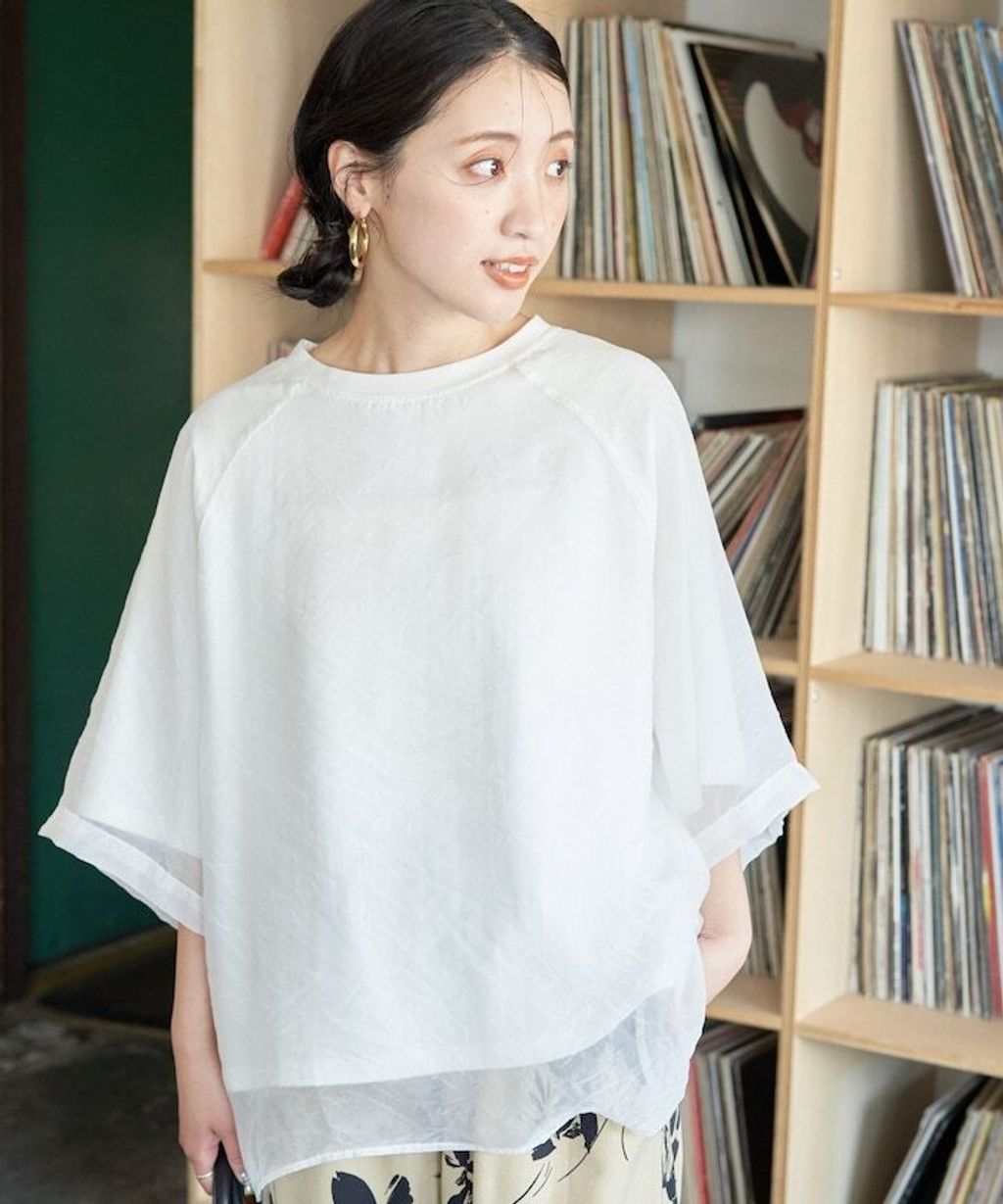FREAKS STORE 歐根紗拼接落肩短袖_1
