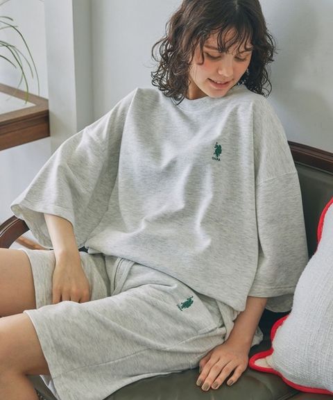 U.S. POLO ASSN. oversize落肩素色七分袖上衣_85