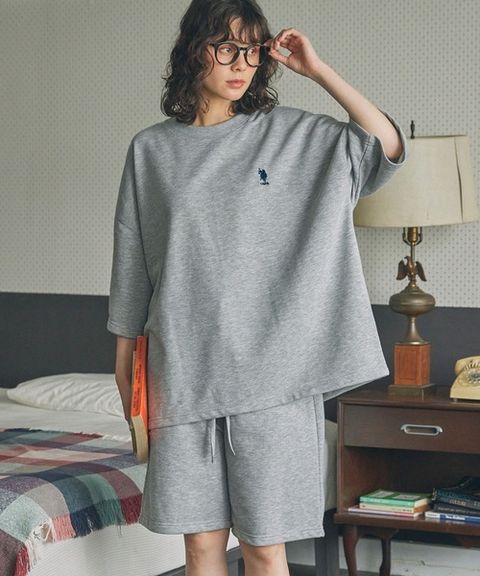 U.S. POLO ASSN. oversize落肩素色七分袖上衣_86