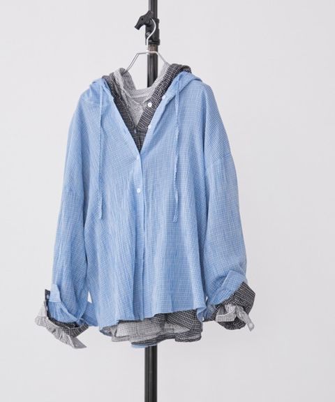 Auntie Rosa Holiday 透膚格紋Oversize連帽襯衫_2