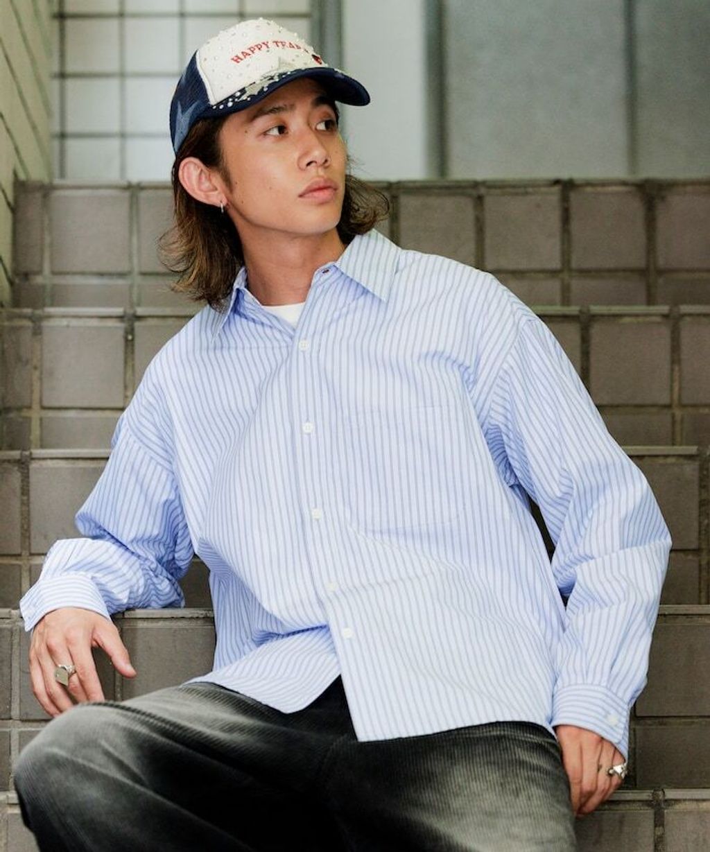 MR HEARTS × FREAKS STORE 標準領條紋Boxy Fit剪裁長袖襯衫_3