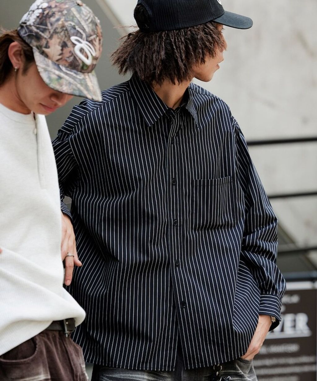 MR HEARTS × FREAKS STORE 標準領條紋Boxy Fit剪裁長袖襯衫_2
