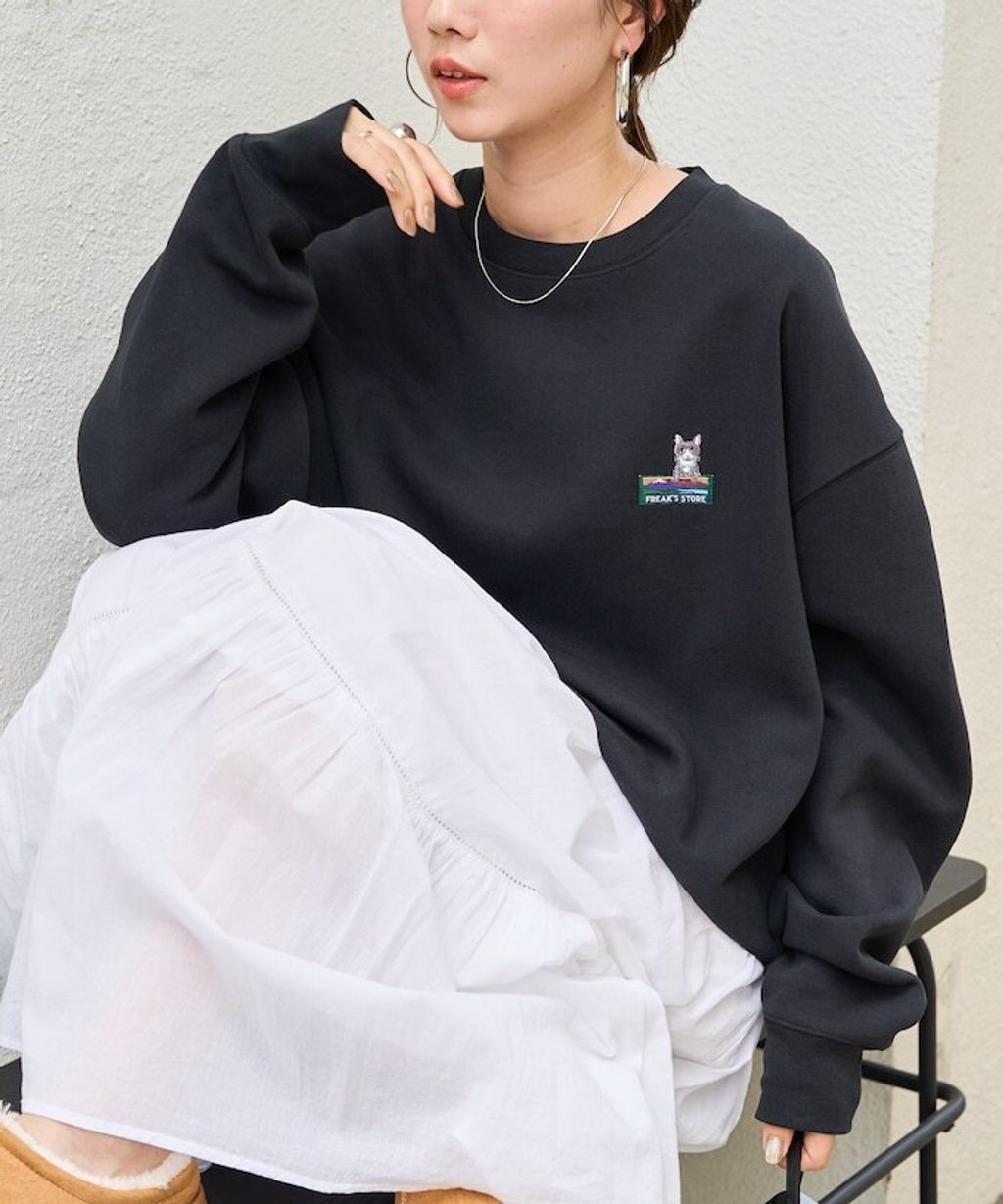 FREAKS STORE 動物刺繡logo定番素色刷毛大學T_18