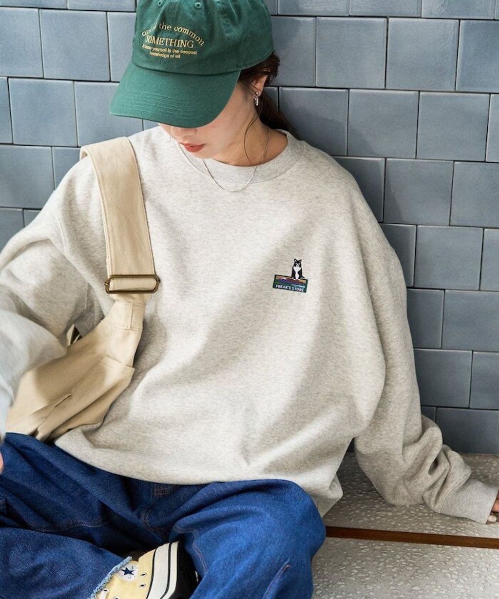FREAKS STORE 動物刺繡logo定番素色刷毛大學T_12