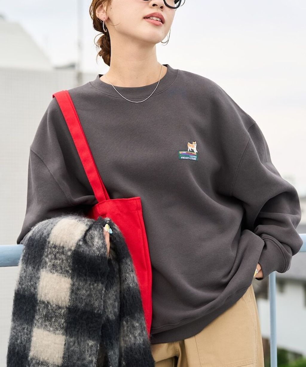 FREAKS STORE 動物刺繡logo定番素色刷毛大學T_33