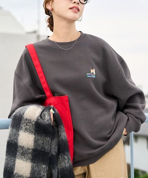 FREAKS STORE 動物刺繡logo定番素色刷毛大學T_33