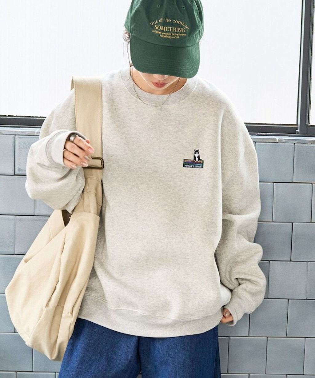 FREAKS STORE 動物刺繡logo定番素色刷毛大學T_8