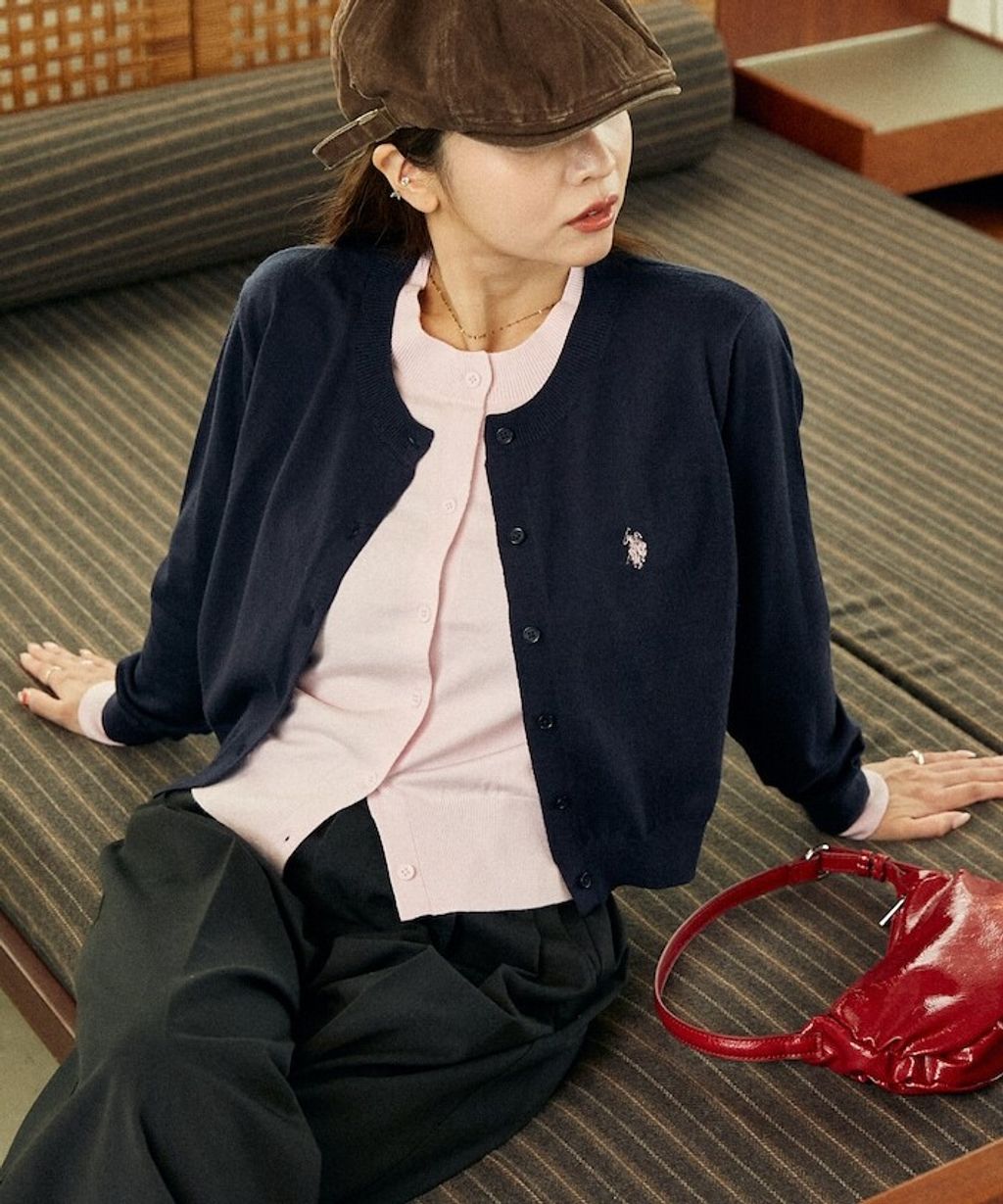 U.S. POLO ASSN. 假兩件式拼色開襟針織衫_25