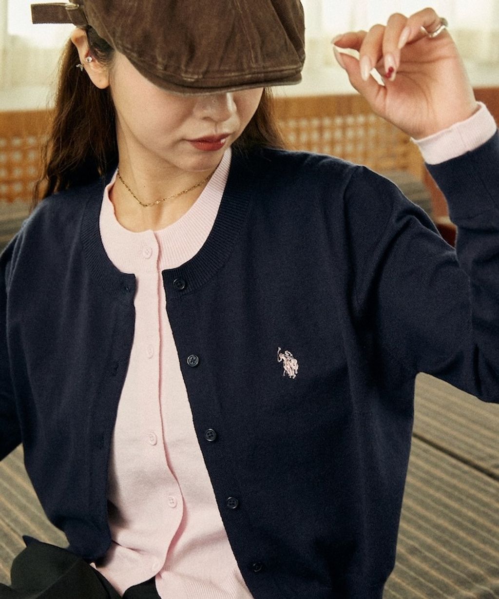 U.S. POLO ASSN. 假兩件式拼色開襟針織衫_16