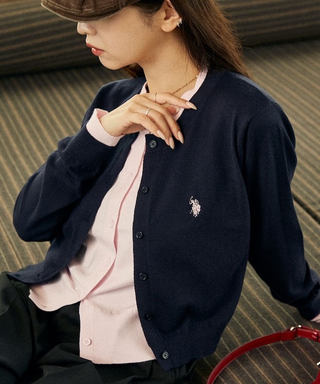 U.S. POLO ASSN. 假兩件式拼色開襟針織衫_18