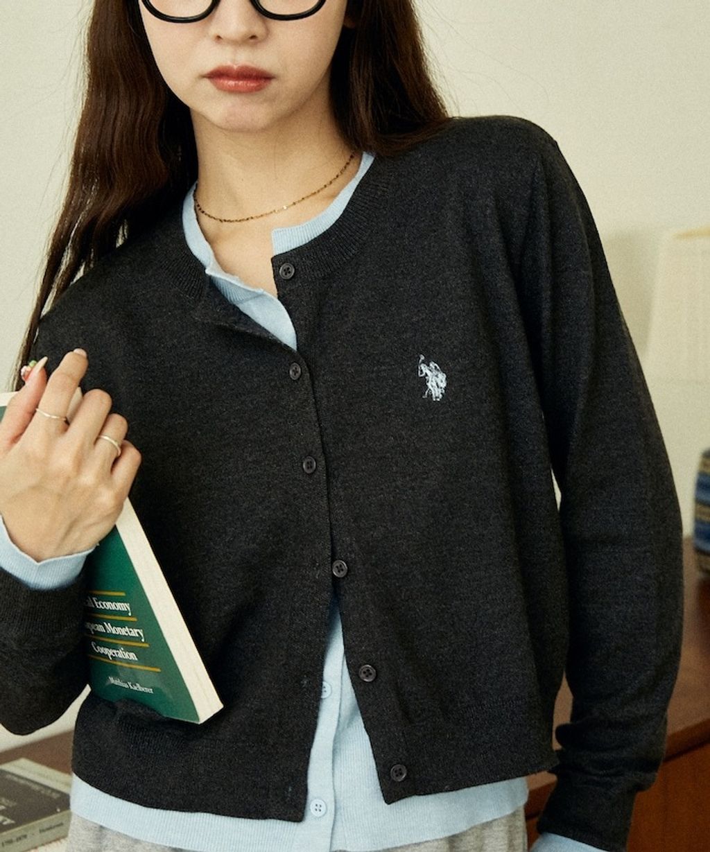 U.S. POLO ASSN. 假兩件式拼色開襟針織衫_9