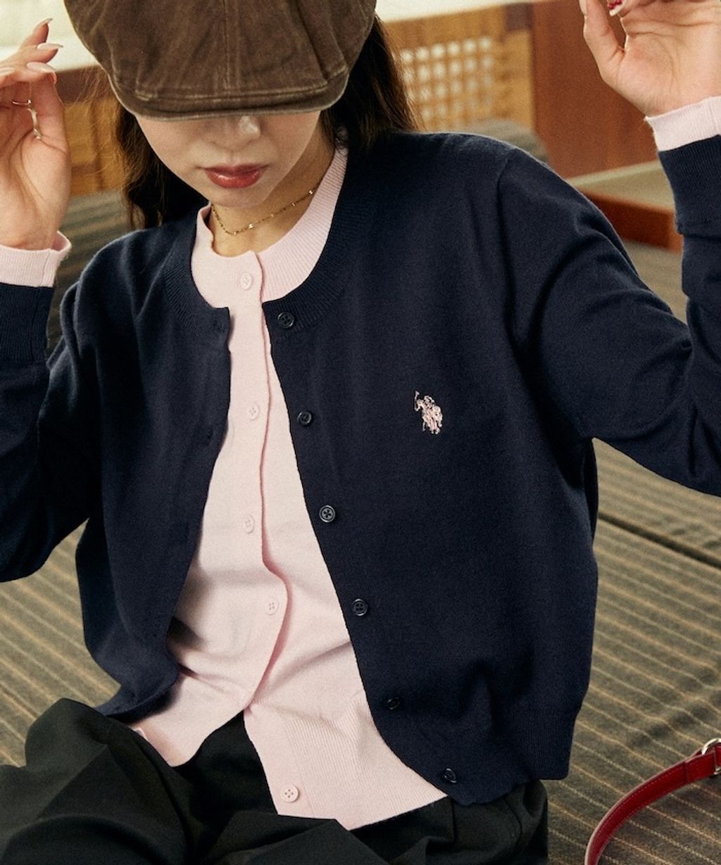 U.S. POLO ASSN. 假兩件式拼色開襟針織衫_3