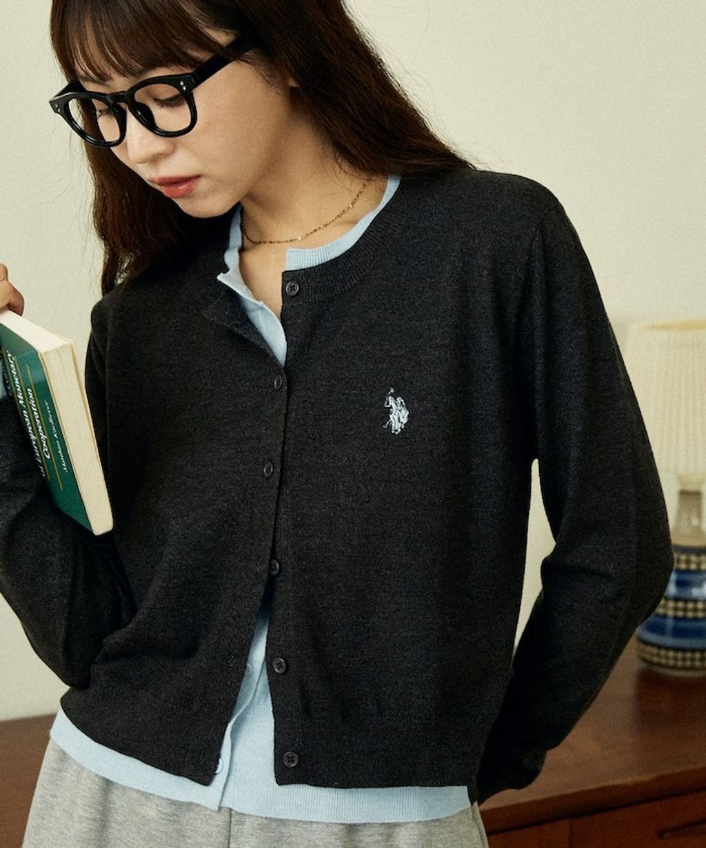 U.S. POLO ASSN. 假兩件式拼色開襟針織衫_4